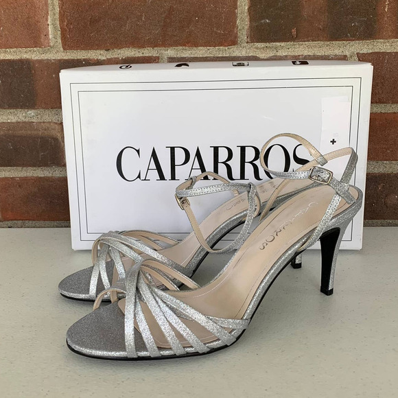 Caparros Quayliah Silver Flame Ankle Strap Heeled Sandals Women's US size 10M - Picture 1 of 8